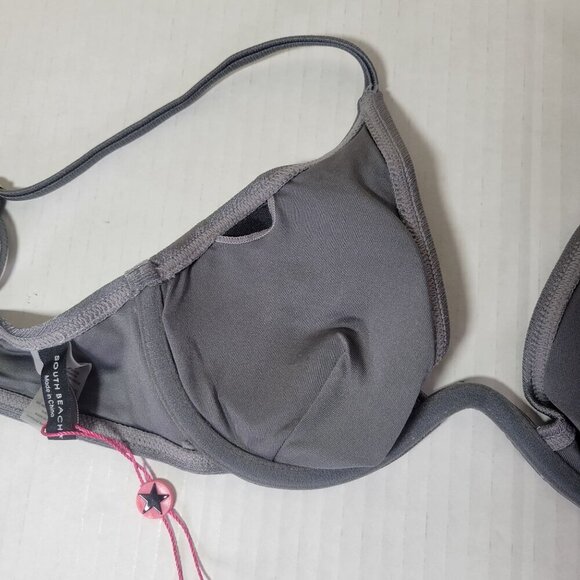 South Beach Women Grey Adjustable Underwire Bikini Top Swimwear Beach Size 8 US - Picture 7 of 9